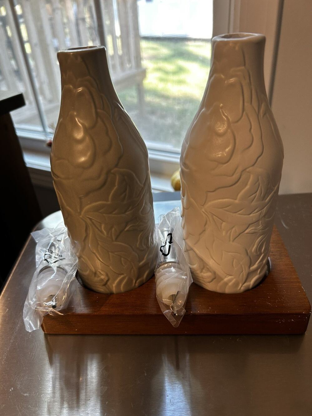 Hearth & Hand with Magnolia Stoneware Oil & Vinegar Set 2pc 12 oz White/Gold